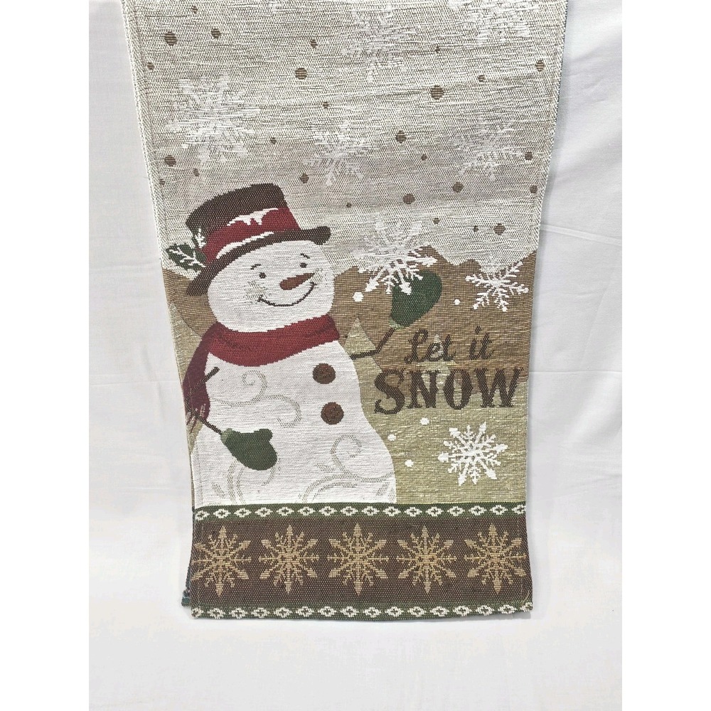 Let It Snow Snowman Christmas Winter Seasonal Table Runner 72 X 13 Brown White